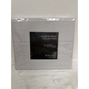 Hudson Park Classic Linens Egyptian Cotton Percale QUEEN Flat Sheet Silver NEW